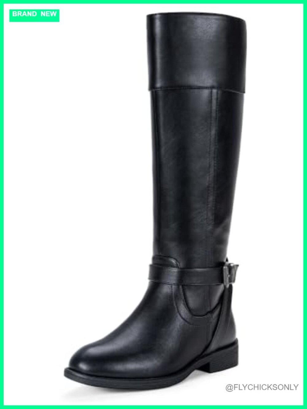Jeossy Women's Knee High Riding Boots Round Toe Low Block Heel Faux Leather